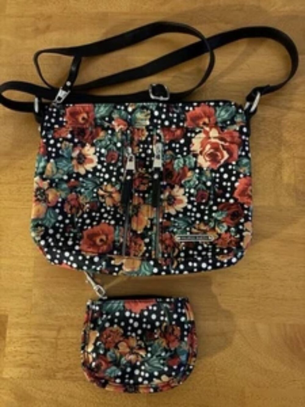 Franco Sarto Floral Nylon Crossbody Colorful Floral Polka Dot Lightweight